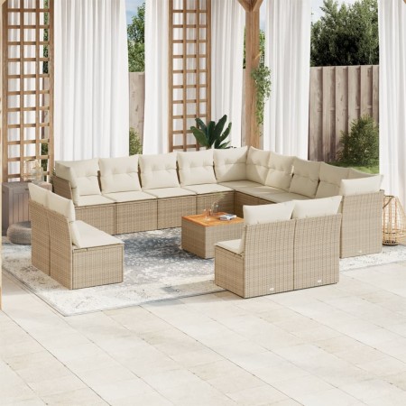 Set sofás de jardín 14 pzas con cojines ratán sintético beige de , Conjuntos de jardín - Ref: Foro24-3223937, Precio: 1,00 €,...