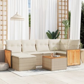 7-teiliges Gartensofa-Set und beigefarbene synthetische Rattankissen von , Gartensets - Ref: Foro24-3260266, Preis: 577,88 €,...