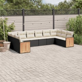 Set de sofás de jardín 10 pzas cojines ratán sintético negro de , Conjuntos de jardín - Ref: Foro24-3260404, Precio: 605,16 €...