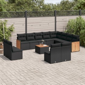 Garden sofa and cushion set 13 pieces black synthetic rattan by , Garden sets - Ref: Foro24-3260557, Price: 784,32 €, Discoun...