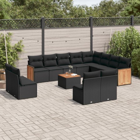 Garden sofa and cushion set 13 pieces black synthetic rattan by , Garden sets - Ref: Foro24-3260557, Price: 827,83 €, Discoun...