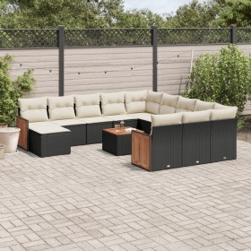 Garden sofa and cushion set 13 pieces black synthetic rattan by , Garden sets - Ref: Foro24-3260670, Price: 833,94 €, Discoun...