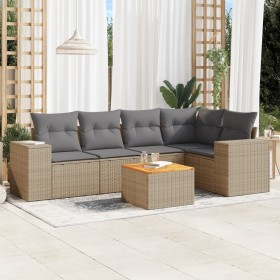 Gartensofa-Set mit Kissen, 6-teilig, beiges synthetisches Rattan von , Gartensets - Ref: Foro24-3257767, Preis: 528,29 €, Rab...