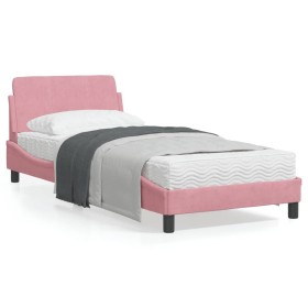 Pink velvet bed frame with headboard 80x200 cm by , Beds and slatted bases - Ref: Foro24-373077, Price: 141,99 €, Discount: %