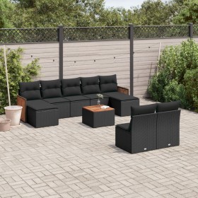 Gartensofa-Set 10-teilig mit schwarzen synthetischen Rattankissen von , Gartensets - Ref: Foro24-3260459, Preis: 599,37 €, Ra...