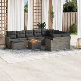 11-teiliges Gartensofa-Set und graue synthetische Rattankissen von , Modulare Sofas für den Außenbereich - Ref: Foro24-322441...