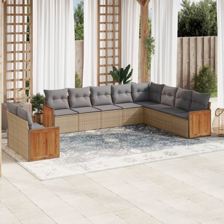 Gartensofa-Set mit beigen Kissen, 10-teilig, synthetisches Rattan von , Gartensets - Ref: Foro24-3260197, Preis: 760,50 €, Ra...