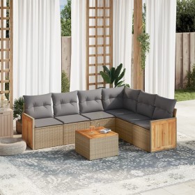 7-teiliges Gartensofa-Set und beigefarbene synthetische Rattankissen von , Gartensets - Ref: Foro24-3260092, Preis: 513,69 €,...