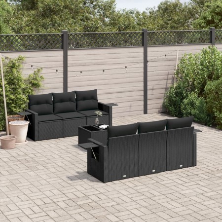 7-teiliges Garten-Essset und schwarze Kissen aus synthetischem Rattan von , Gartensets - Ref: Foro24-3252242, Preis: 651,99 €...