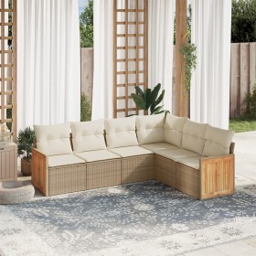 Gartensofa-Set mit Kissen, 6-teilig, beiges synthetisches Rattan von , Gartensets - Ref: Foro24-3260084, Preis: 507,99 €, Rab...