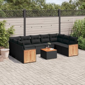 Gartensofa-Set 10-teilig mit schwarzen synthetischen Rattankissen von , Gartensets - Ref: Foro24-3260361, Preis: 666,99 €, Ra...