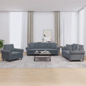 3-piece dark gray velvet sofa set with cushions by , Sofas - Ref: Foro24-3202191, Price: 748,99 €, Discount: %