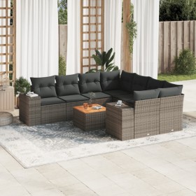 Garden furniture set 9 pieces and gray synthetic rattan cushions by , Garden sets - Ref: Foro24-3257705, Price: 624,99 €, Dis...