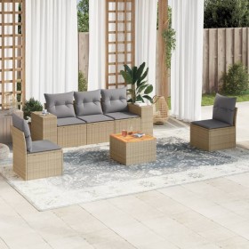 Garden sofa set with 6-piece synthetic rattan beige cushions by , Garden sets - Ref: Foro24-3257718, Price: 461,71 €, Discoun...