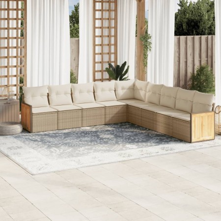 Set de sofás de jardín 9 pzas con cojines ratán sintético beige de , Conjuntos de jardín - Ref: Foro24-3260140, Precio: 679,9...