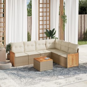 Set of 7-piece garden sofas and beige synthetic rattan cushions by , Garden sets - Ref: Foro24-3260091, Price: 561,33 €, Disc...