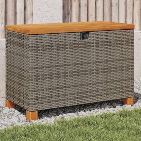 Aufbewahrungsbox aus Akazienholz im Garten mit grauem Rattan 80x40x48 cm von , Aufbewahrungsboxen für den Außenbereich - Ref:...