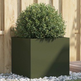 Cold-rolled steel planter in olive green, 49x47x46 cm. by , Pots and planters - Ref: Foro24-841565, Price: 62,99 €, Discount: %