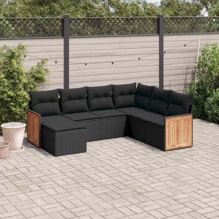 7-teiliges Garten-Esszimmerset und Kissen synthetisches Rattan schwarz von , Gartensets - Ref: Foro24-3260284, Preis: 461,03 ...