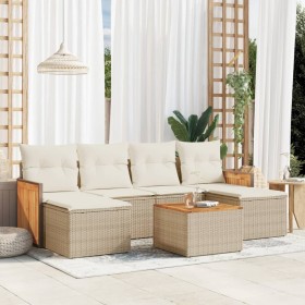 Set of 7-piece garden sofas and beige synthetic rattan cushions by , Garden sets - Ref: Foro24-3260308, Price: 482,99 €, Disc...