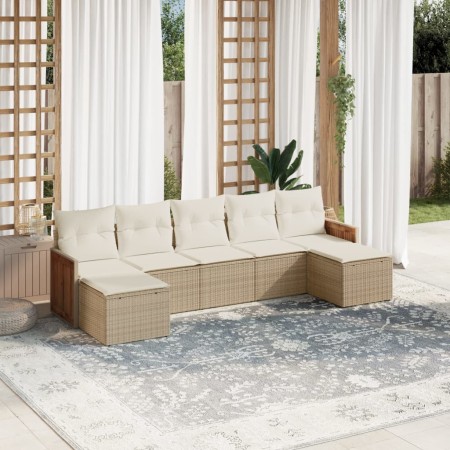 Set of 7-piece garden sofas and beige synthetic rattan cushions by , Garden sets - Ref: Foro24-3260315, Price: 512,08 €, Disc...