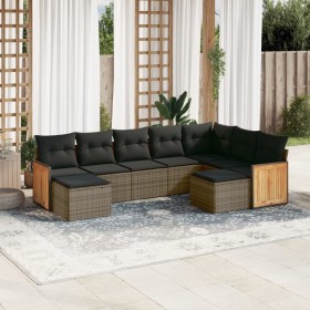 Garden furniture set 9 pieces and gray synthetic rattan cushions by , Garden sets - Ref: Foro24-3260625, Price: 593,64 €, Dis...