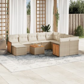 Set de sofás de jardín 11pzas con cojines ratán sintético beige de , Conjuntos de jardín - Ref: Foro24-3260644, Precio: 889,9...