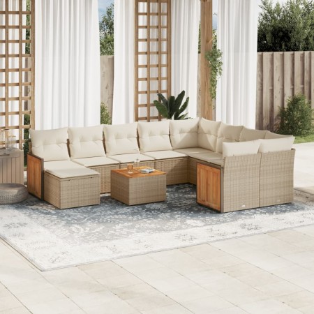 Set de sofás de jardín 11pzas con cojines ratán sintético beige de , Conjuntos de jardín - Ref: Foro24-3260644, Precio: 893,3...