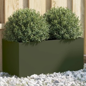 Cold-rolled steel planter in olive green, 62x30x29 cm by , Pots and planters - Ref: Foro24-841592, Price: 56,60 €, Discount: %