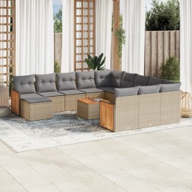 Set Gartensofas mit Kissen 13 Stück synthetisches Rattan beige von , Gartensets - Ref: Foro24-3260673, Preis: 966,02 €, Rabat...