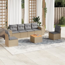 Set of 7-piece garden sofas and beige synthetic rattan cushions by , Garden sets - Ref: Foro24-3225394, Price: 477,99 €, Disc...