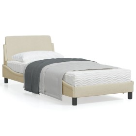 Bed frame with cream fabric headboard 90x200 cm by , Beds and slatted bases - Ref: Foro24-373110, Price: 119,84 €, Discount: %