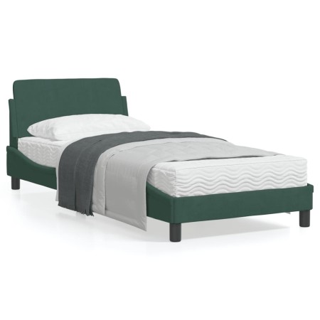 Estructura cama con cabecero terciopelo verde oscuro 90x190 cm de , Camas y somieres - Ref: Foro24-373095, Precio: 128,77 €, ...