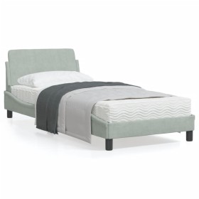 Light gray velvet bed frame with headboard 90x200 cm by , Beds and slatted bases - Ref: Foro24-373112, Price: 107,27 €, Disco...