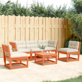 5-piece garden sofa set with pine wood and brown wax cushions. by , Garden sets - Ref: Foro24-3216977, Price: 574,35 €, Disco...