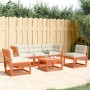 5-piece garden sofa set with pine wood and brown wax cushions. by , Garden sets - Ref: Foro24-3216977, Price: 573,99 €, Disco...