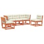 5-piece garden sofa set with pine wood and brown wax cushions. by , Garden sets - Ref: Foro24-3216977, Price: 573,99 €, Disco...