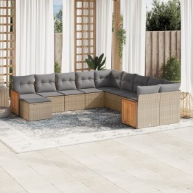 Set von 11-teiligen Gartensofas mit beigen Kissen aus synthetischem Rattan von , Gartensets - Ref: Foro24-3260652, Preis: 738...