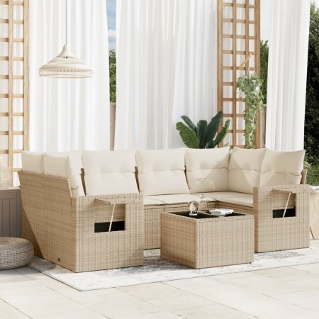 Set of 7-piece garden sofas and beige synthetic rattan cushions by , Garden sets - Ref: Foro24-3252255, Price: 540,47 €, Disc...