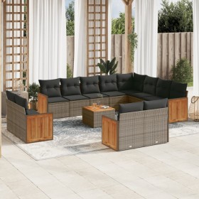 Set of garden sofas with 13 pieces of gray synthetic rattan cushions by , Garden sets - Ref: Foro24-3260604, Price: 996,77 €,...