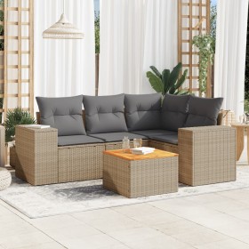 Gartensofa-Set mit Kissen, 5-teilig, beiges synthetisches Rattan von , Gartensets - Ref: Foro24-3257760, Preis: 426,77 €, Rab...