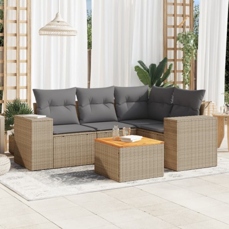 Garden sofa set with cushions 5 pieces beige synthetic rattan by , Garden sets - Ref: Foro24-3257760, Price: 427,25 €, Discou...