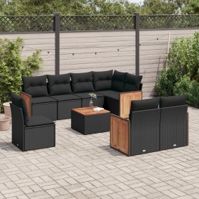 Set aus 8-teiligen Gartensofas und Kissen Kunstrattan schwarz von , Gartensets - Ref: Foro24-3260249, Preis: 607,02 €, Rabatt: %