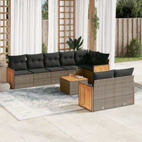 Garden furniture set 9 pieces and gray synthetic rattan cushions by , Garden sets - Ref: Foro24-3260240, Price: 639,99 €, Dis...