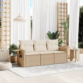 Garden sofa set with beige cushions 3 pieces PE rattan by , Garden sets - Ref: Foro24-3252195, Price: 272,27 €, Discount: %