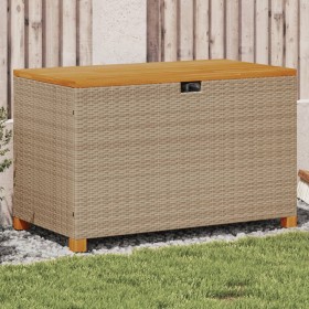 Storage box for garden made of acacia wood with beige rattan 110x55x63cm by , Outdoor storage boxes - Ref: Foro24-366287, Pri...