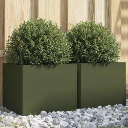 Planters 2 pcs olive green cold rolled steel 32x30x29 cm by , Pots and planters - Ref: Foro24-841542, Price: 40,31 €, Discoun...