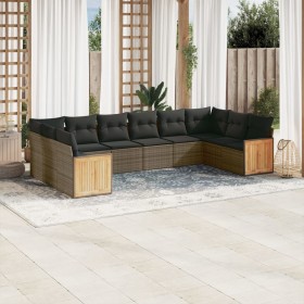 Set de sofás de jardín 10 pzas con cojines ratán sintético gris de , Conjuntos de jardín - Ref: Foro24-3260408, Precio: 649,9...