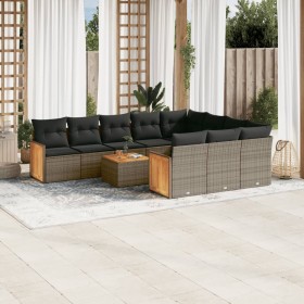 Garden sofa set 11 pieces and gray synthetic rattan cushions by , Garden sets - Ref: Foro24-3260429, Price: 703,66 €, Discoun...