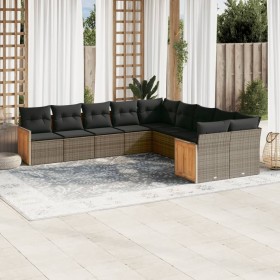 Garden sofa set 10 pieces with gray synthetic rattan cushions by , Garden sets - Ref: Foro24-3260436, Price: 649,99 €, Discou...